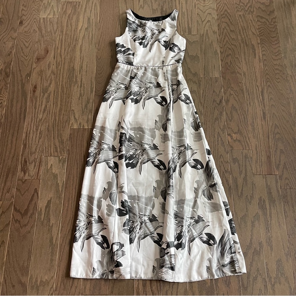 ABS Allen Schwartz Floral Long Gown Dress Back Cutout